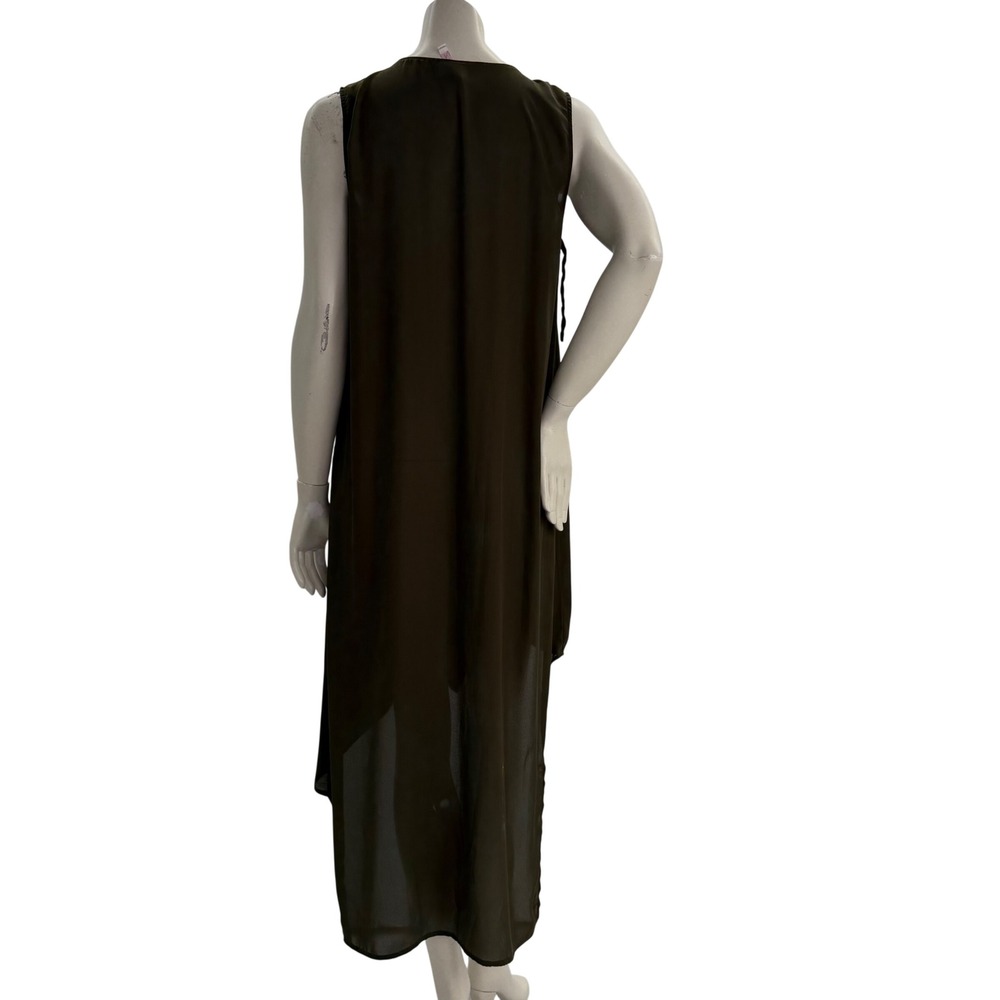 Olive Green High Low Draped V-Neck Top Sheer Dress Large Lagenlook Goblincore - Picture 4 of 10